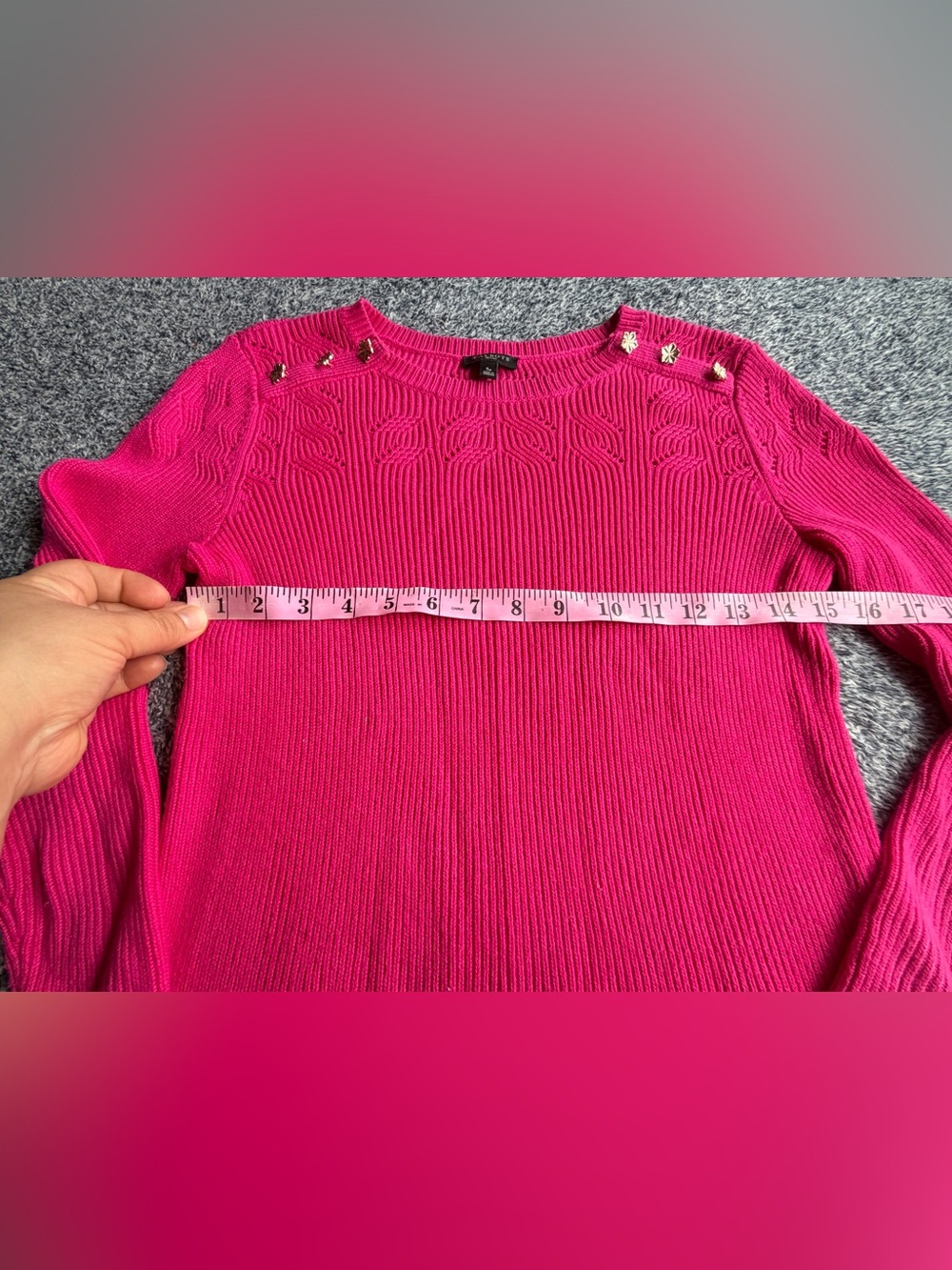 Talbots Hot Pink Crewneck Sweater with Gold Floral Buttons - Picture 7 of 11